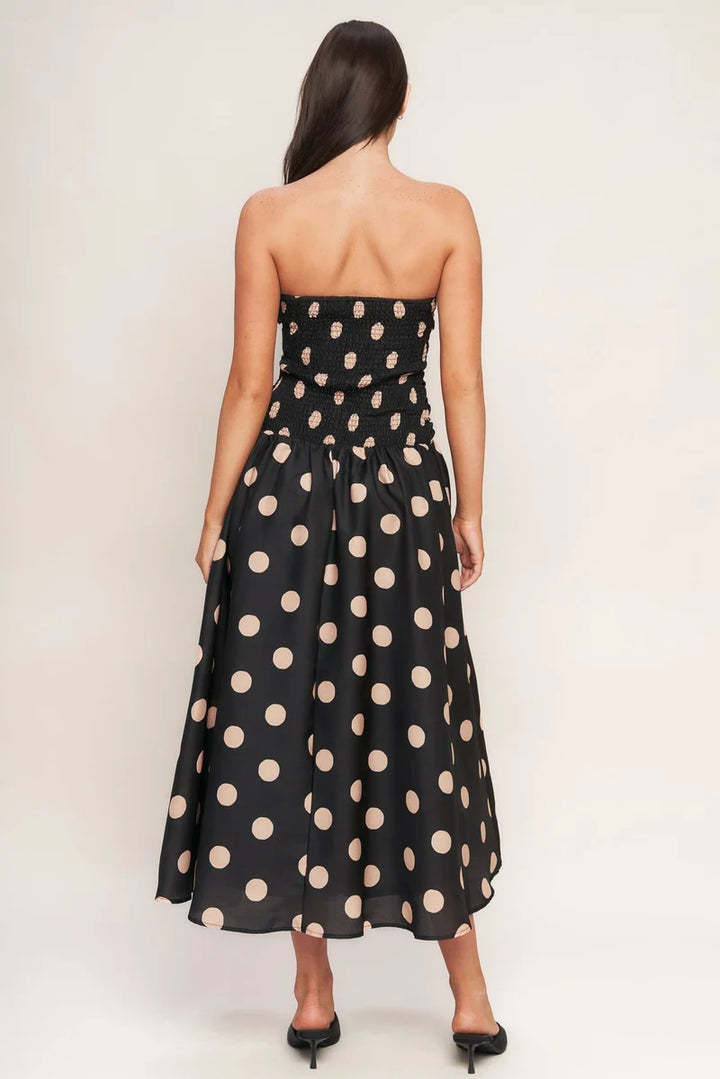 Hazel strapless polka dot dress in black