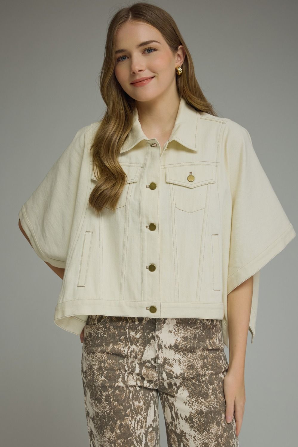 Scout short sleeve denim jacket in ecru