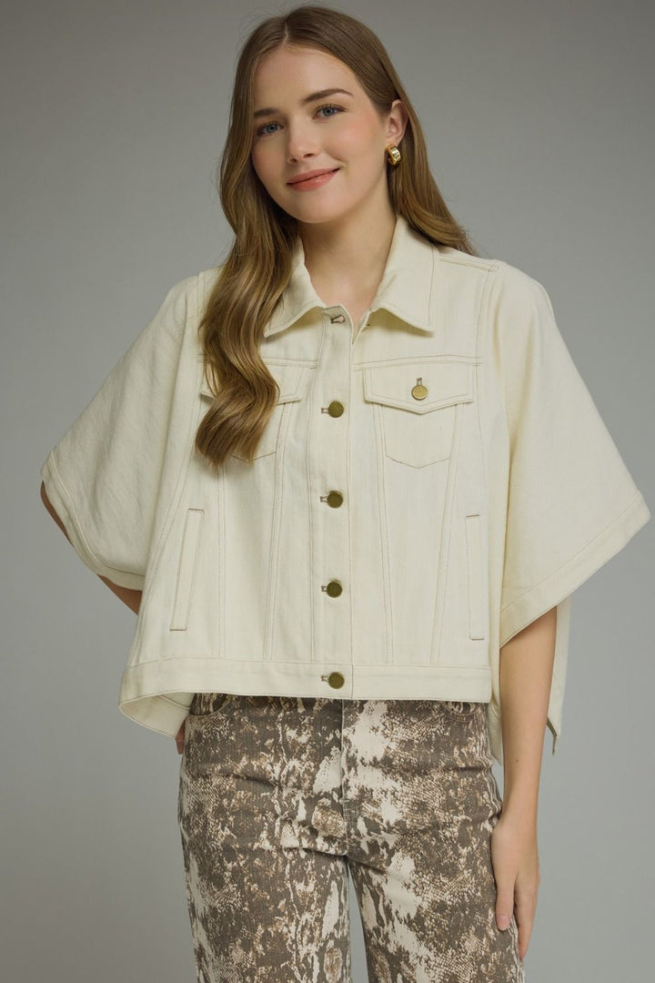 Scout short sleeve denim jacket in ecru