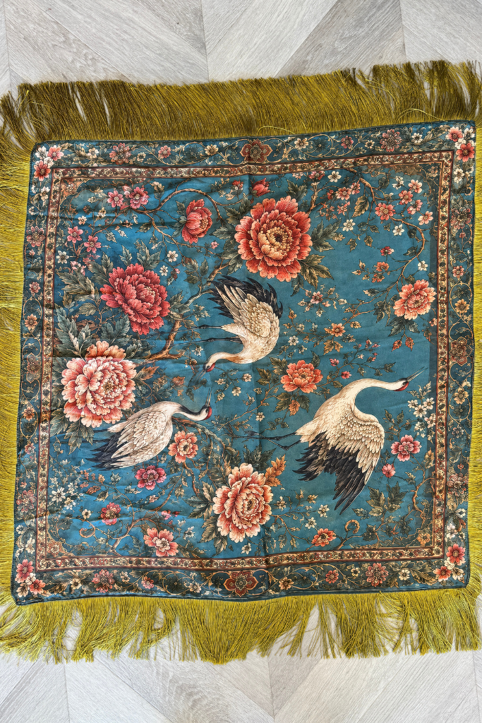 Fringe silk scarf in Peacock
