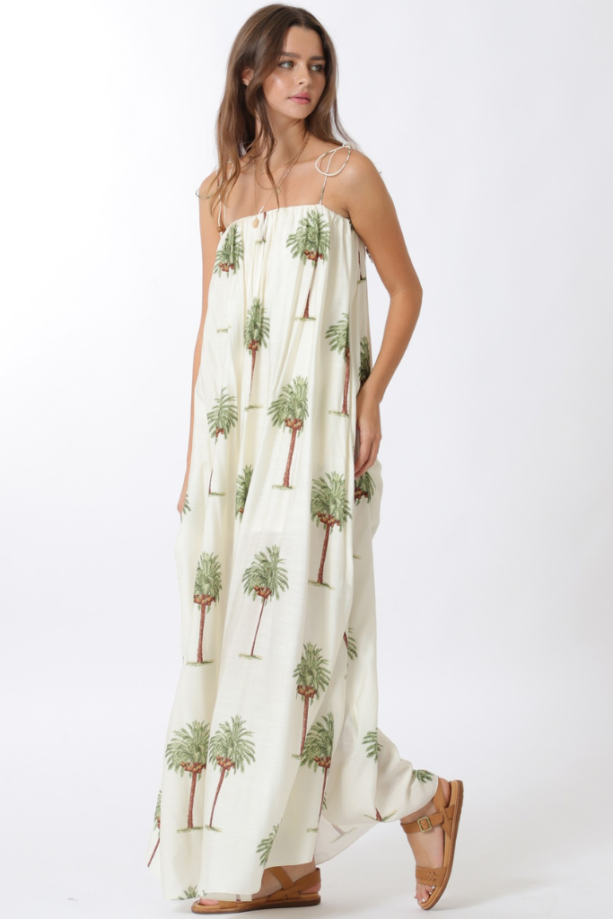 Luna dress in palm print