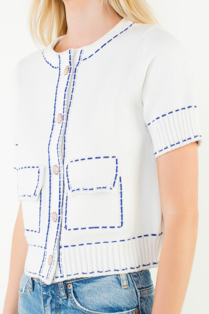 Laura Short Sleeve Cardigan in White