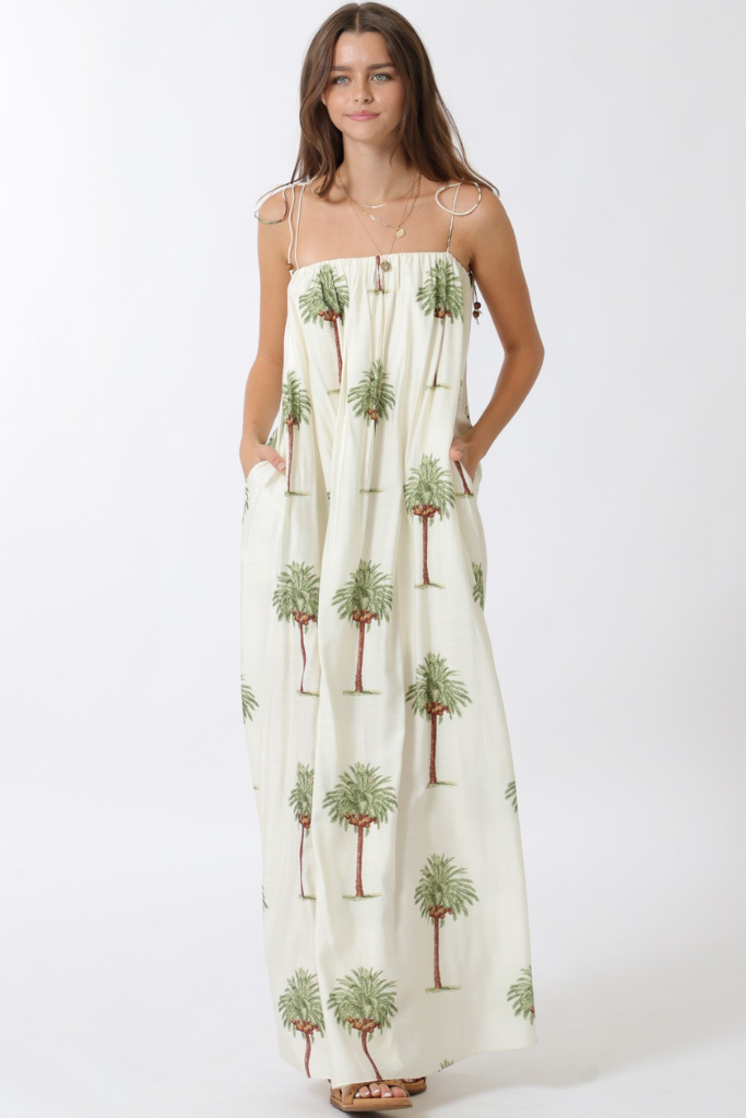 Luna dress in palm print