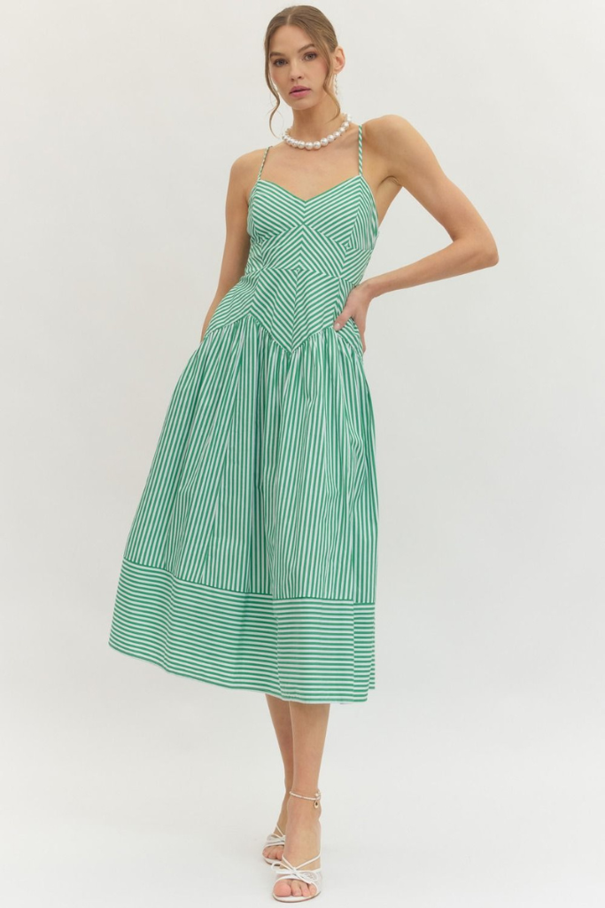 Willow stripe midi dress in green