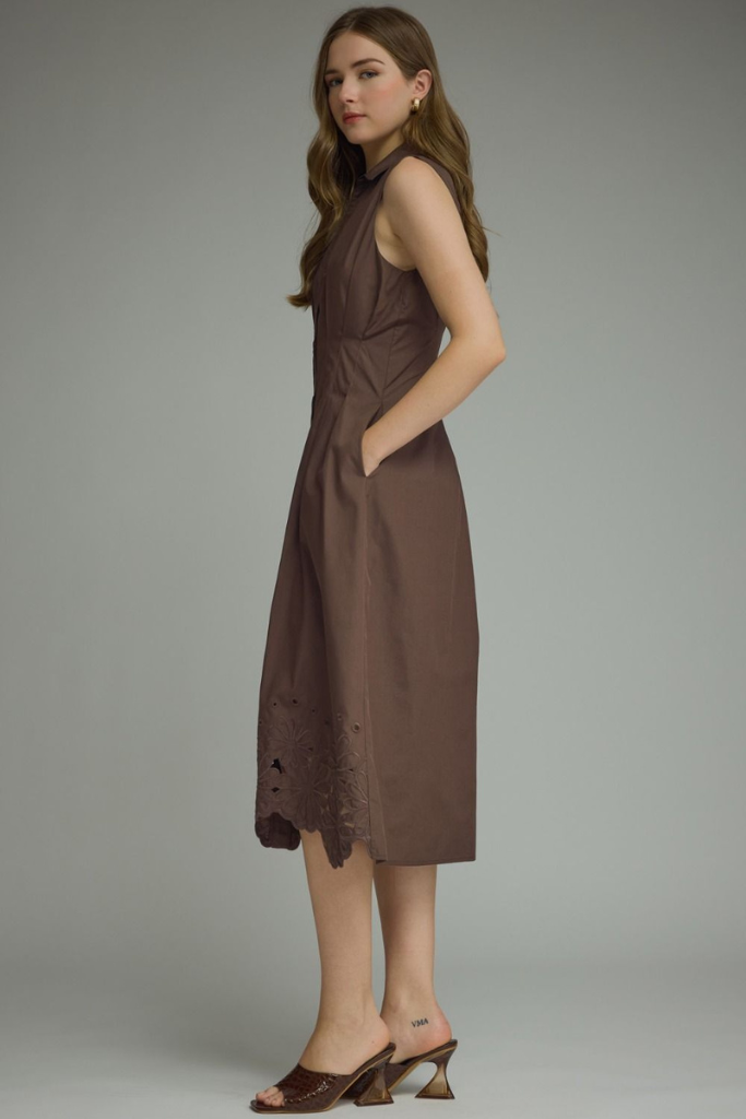 Kristi eyelet midi dress in brown