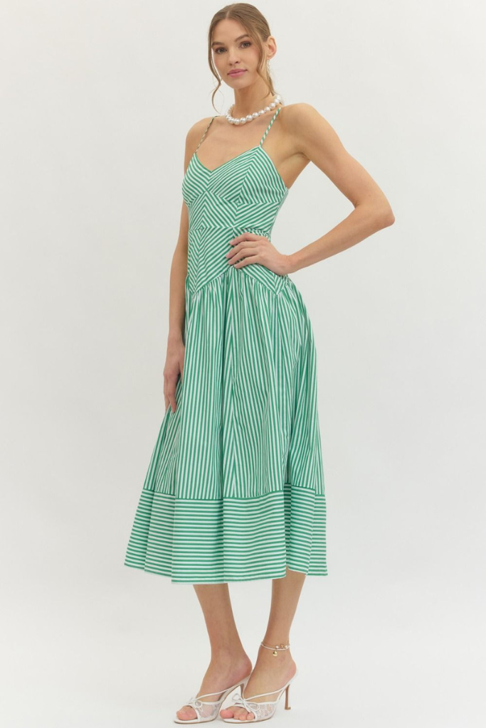 Willow stripe midi dress in green