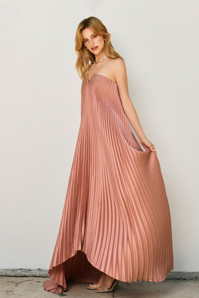 Mia strapless pleated dress