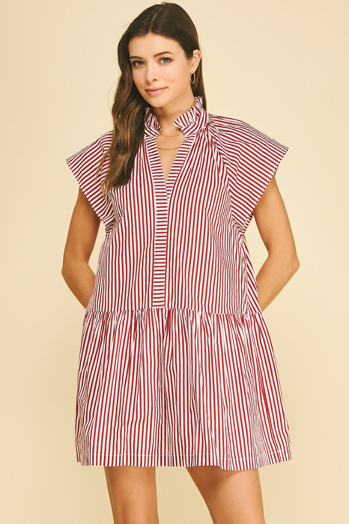 Aria mini stripe dress in red