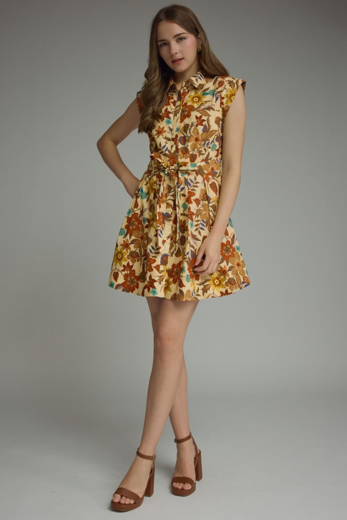 Viola mini dress in tan floral