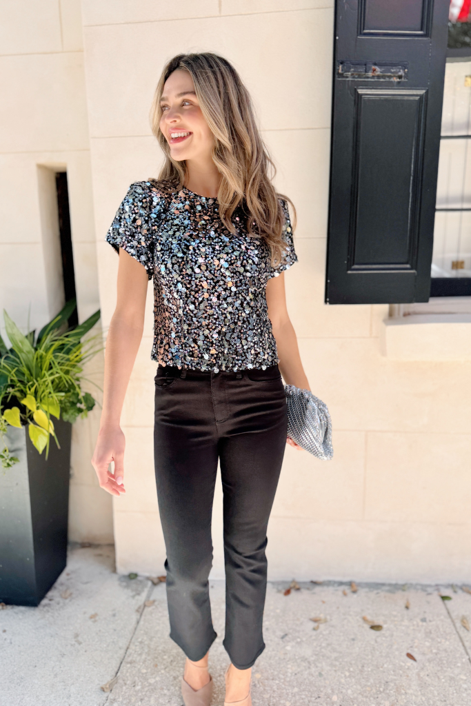 Sequin short sleeve top