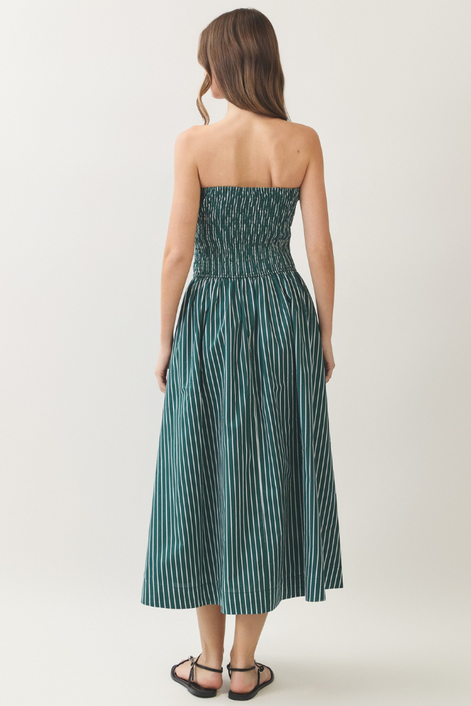 Ruth stripe strapless dress in green