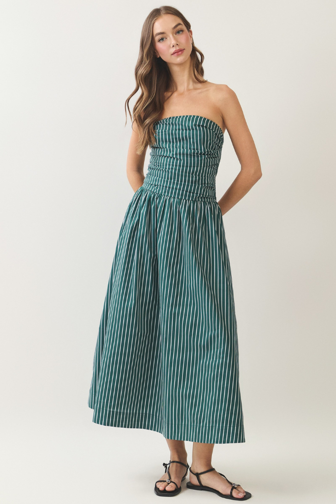 Ruth stripe strapless dress in green