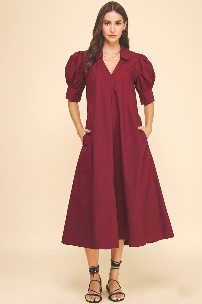 Avery midi dress in maroon