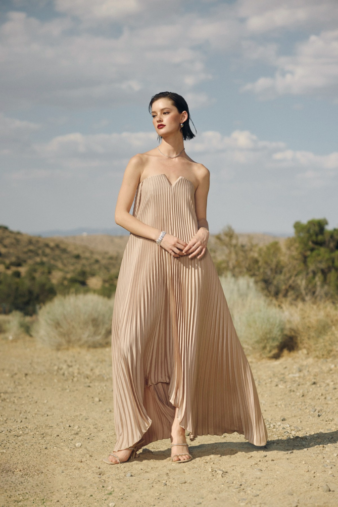 Mia strapless pleated dress