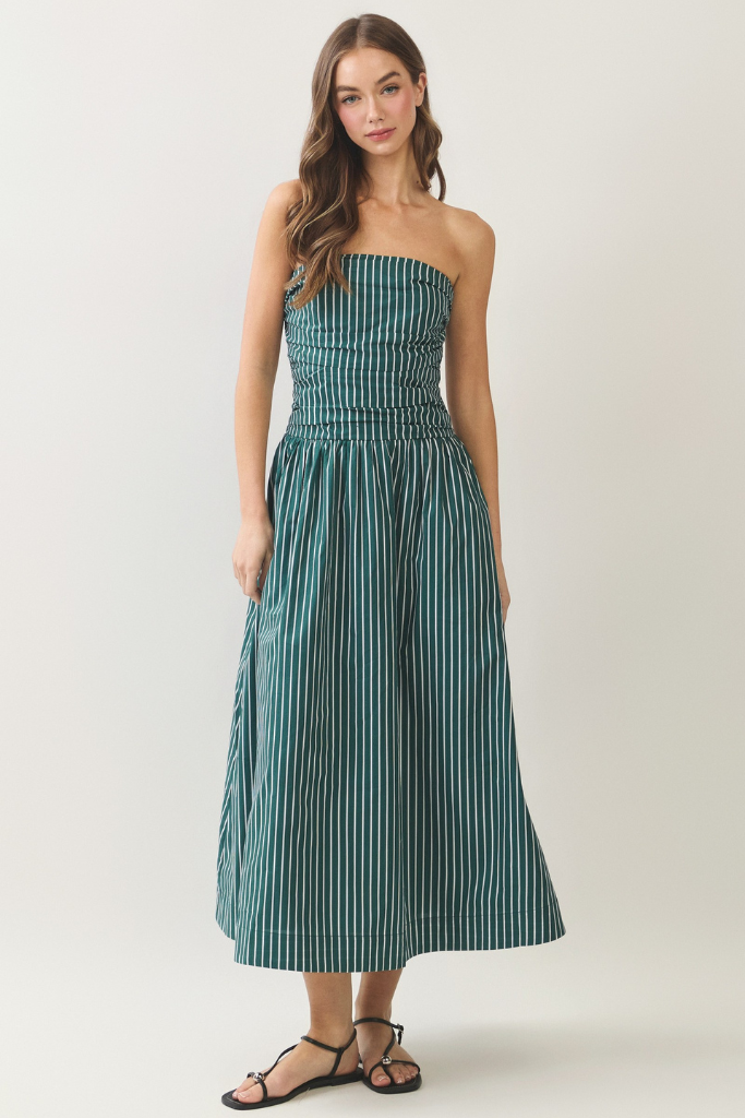 Ruth stripe strapless dress in green