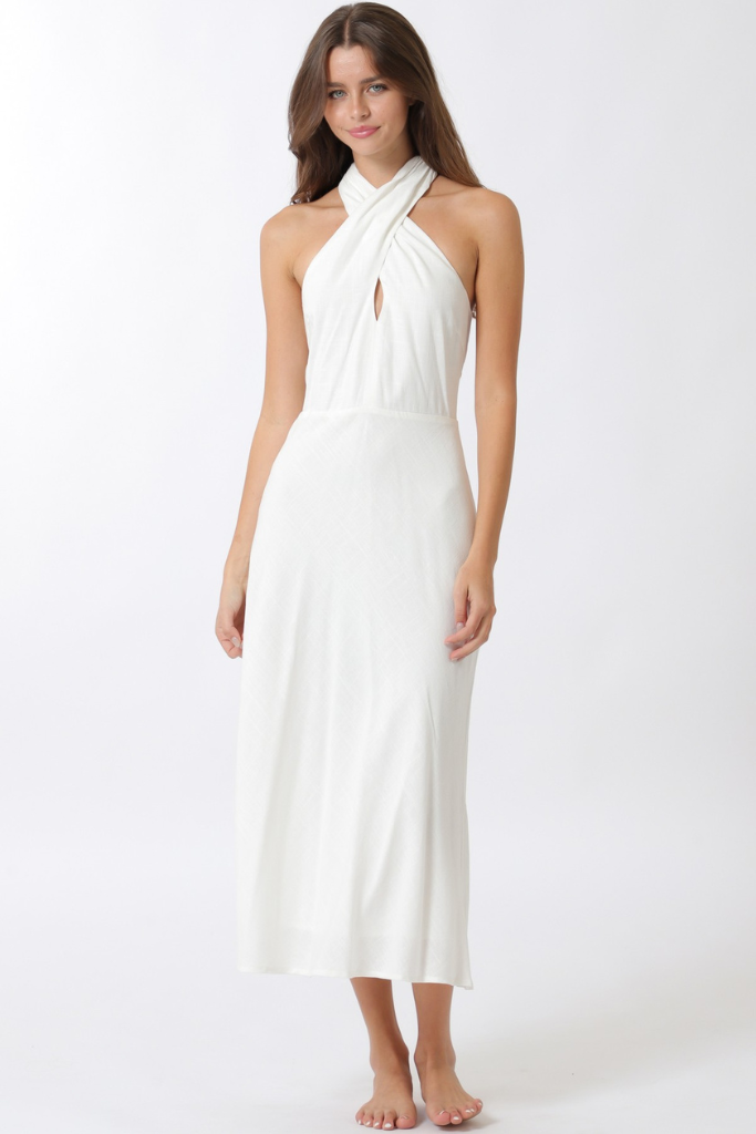 Eden halter midi dress in white