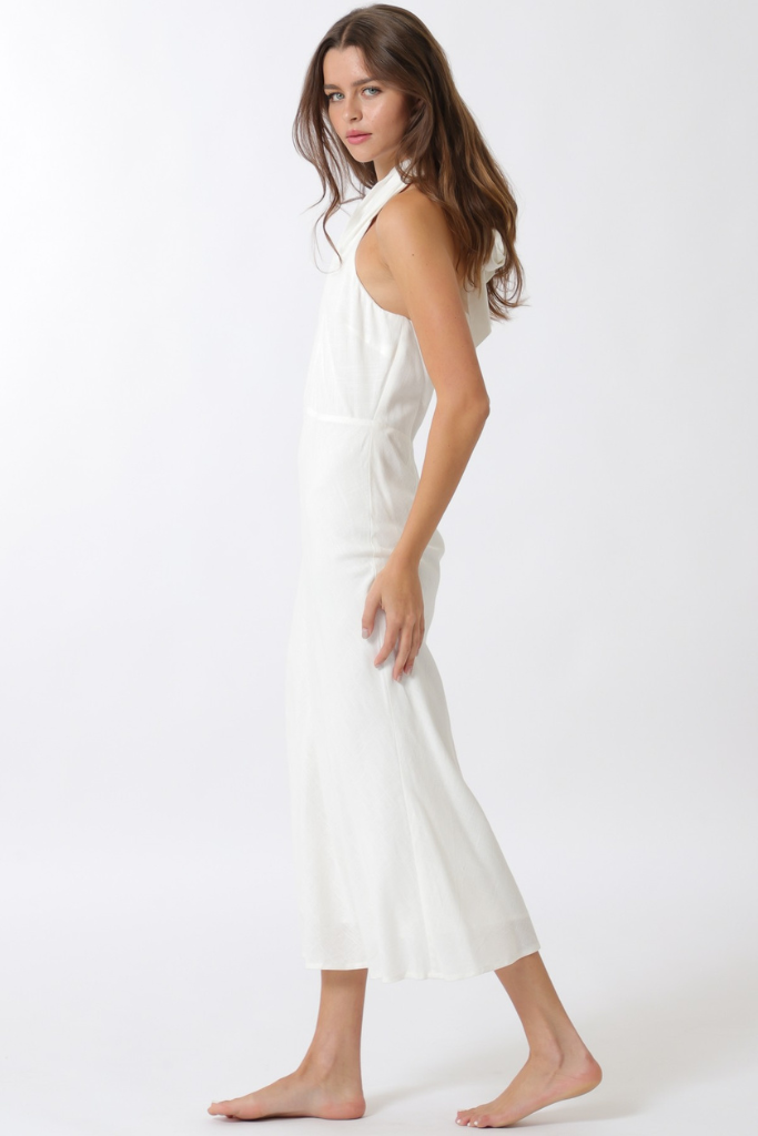 Eden halter midi dress in white