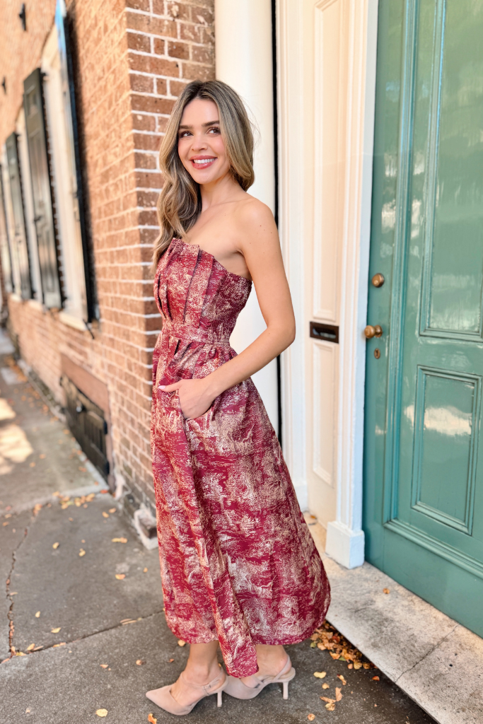 Annabell strapless dress in burgundy