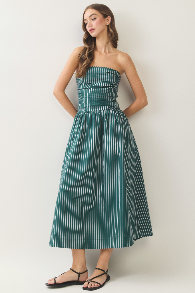 Ruth stripe strapless dress in green