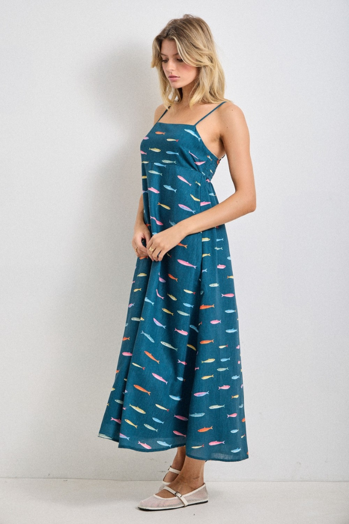 Skylar fish midi dress in blue