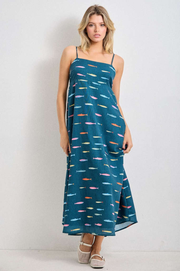 Skylar fish midi dress in blue