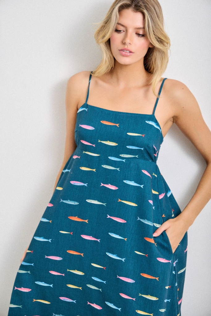Skylar fish midi dress in blue
