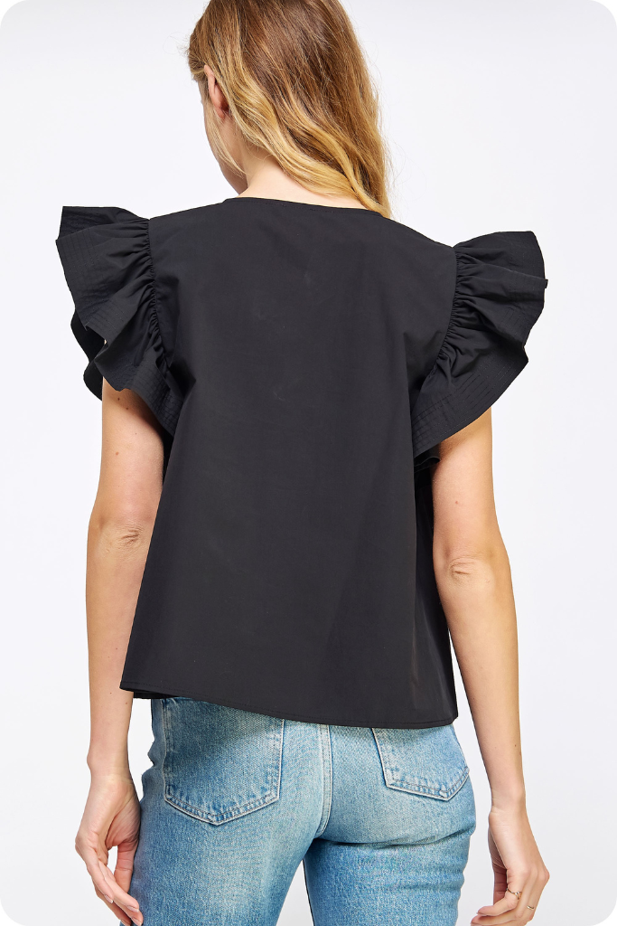 Cassie flutter sleeve top in black