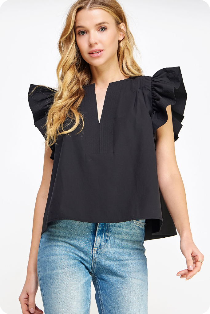 Cassie flutter sleeve top in black