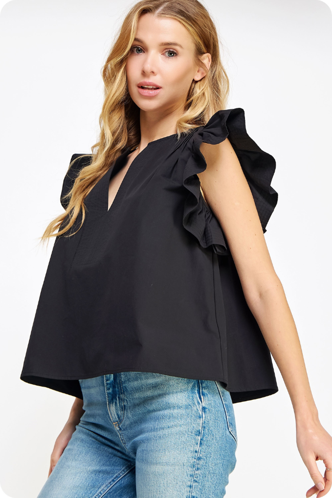 Cassie flutter sleeve top in black