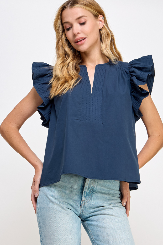 Cassie flutter sleeve top in navy