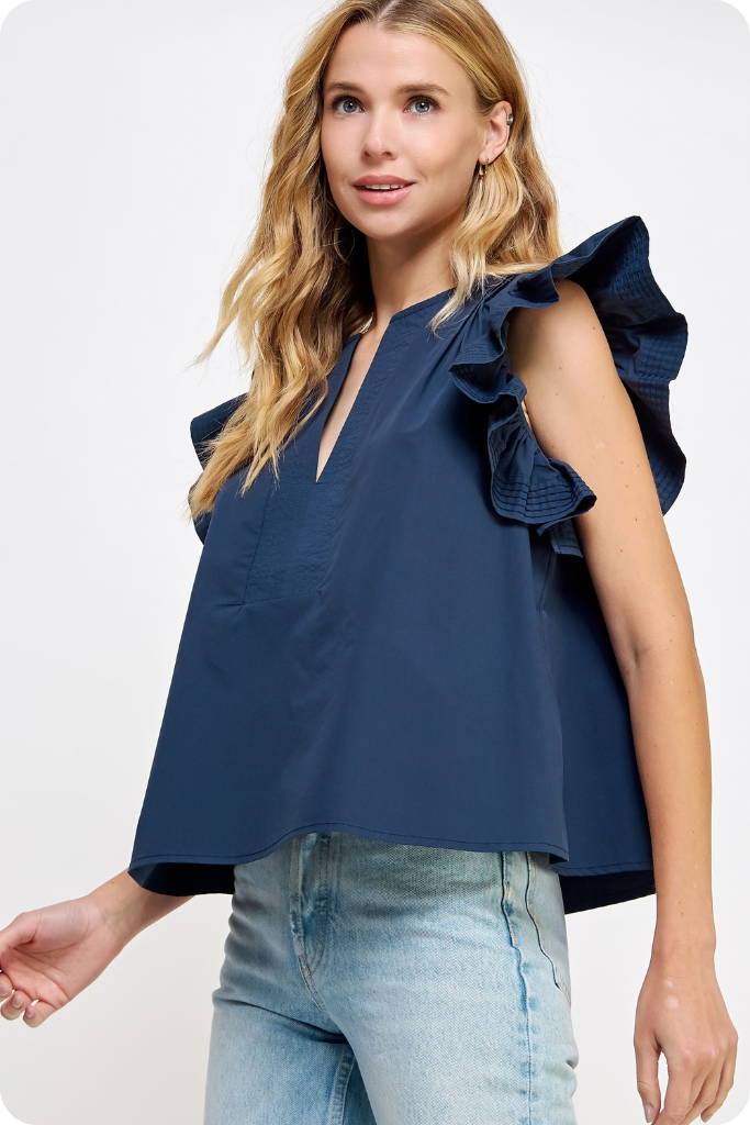Cassie flutter sleeve top in navy