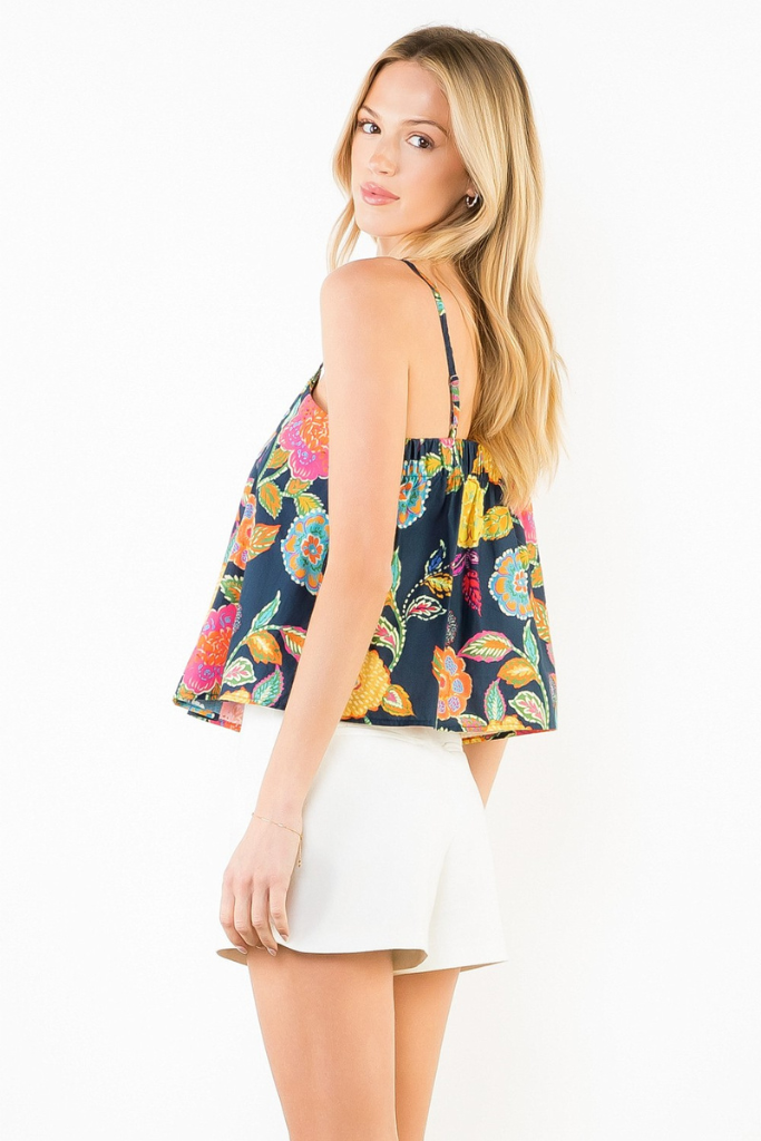 Gabi floral tank in navy