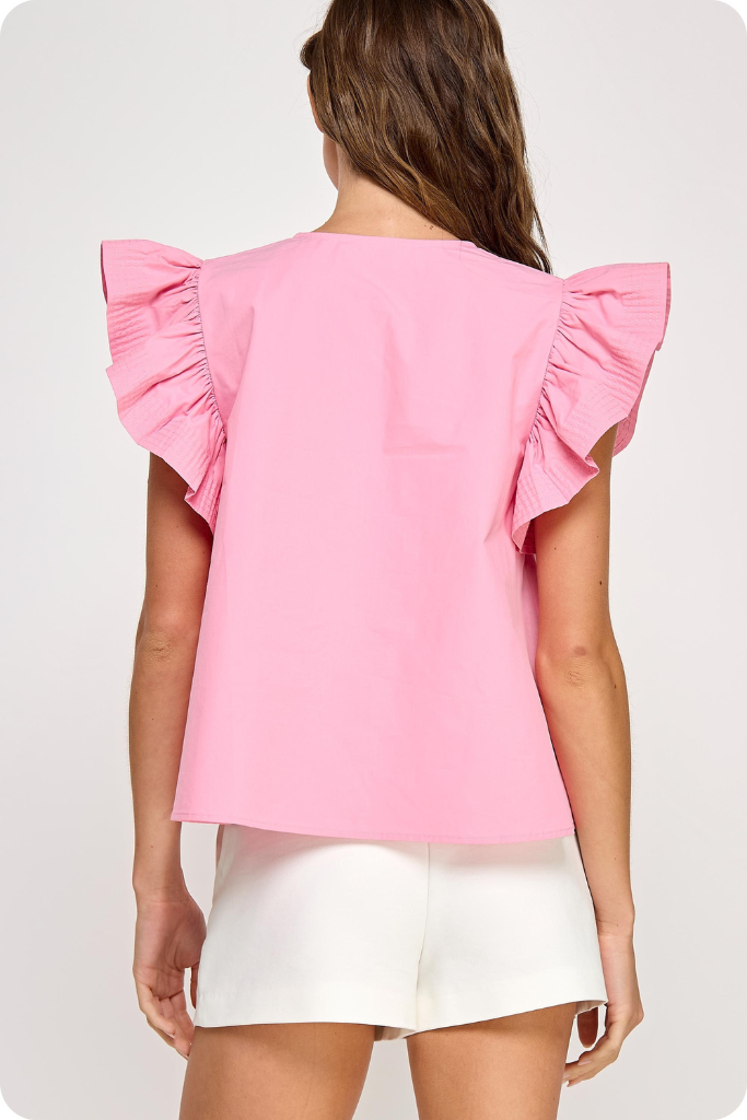 Cassie flutter sleeve top in pink