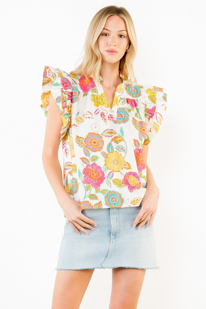 Noelle flutter sleeve top in cream