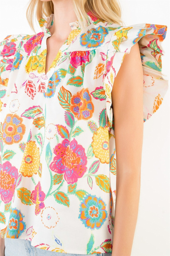 Noelle flutter sleeve top in cream