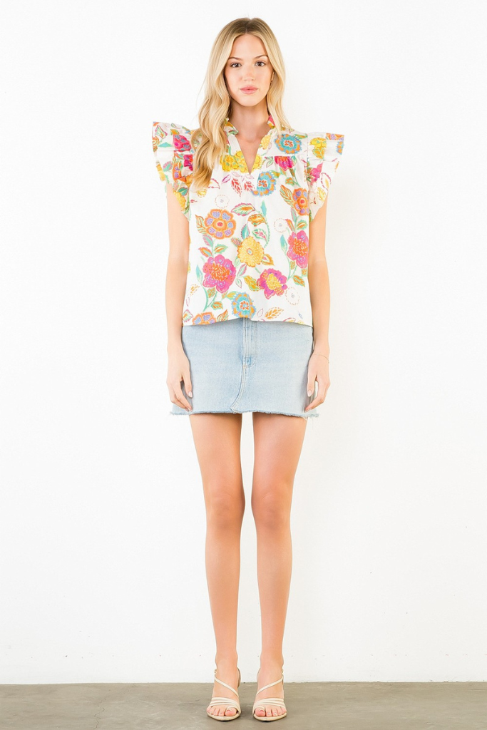 Noelle flutter sleeve top in cream