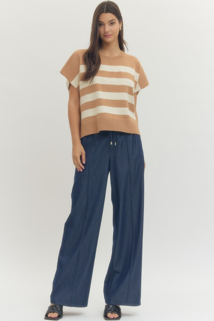 Ava stripe top in Tan