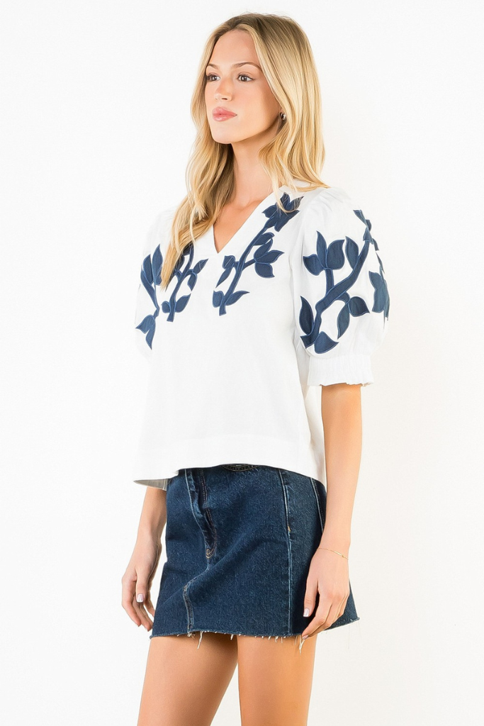 Sophia embroidered top in white