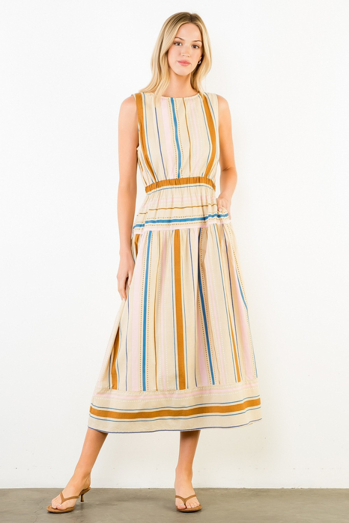 Cassie stripe midi in taupe