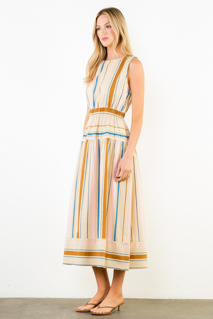 Cassie stripe midi in taupe