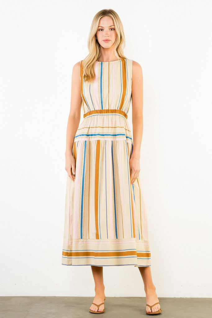 Cassie stripe midi in taupe