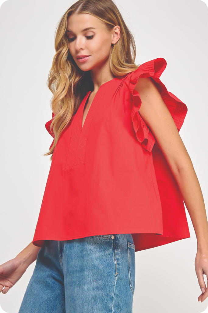 Cassie flutter sleeve top in red