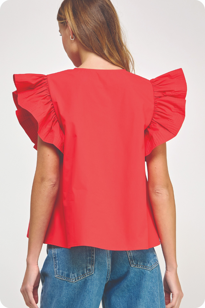 Cassie flutter sleeve top in red