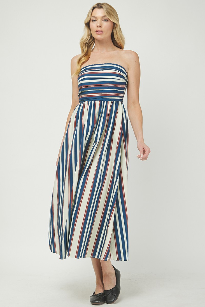 Tessa stripe midi dress navy