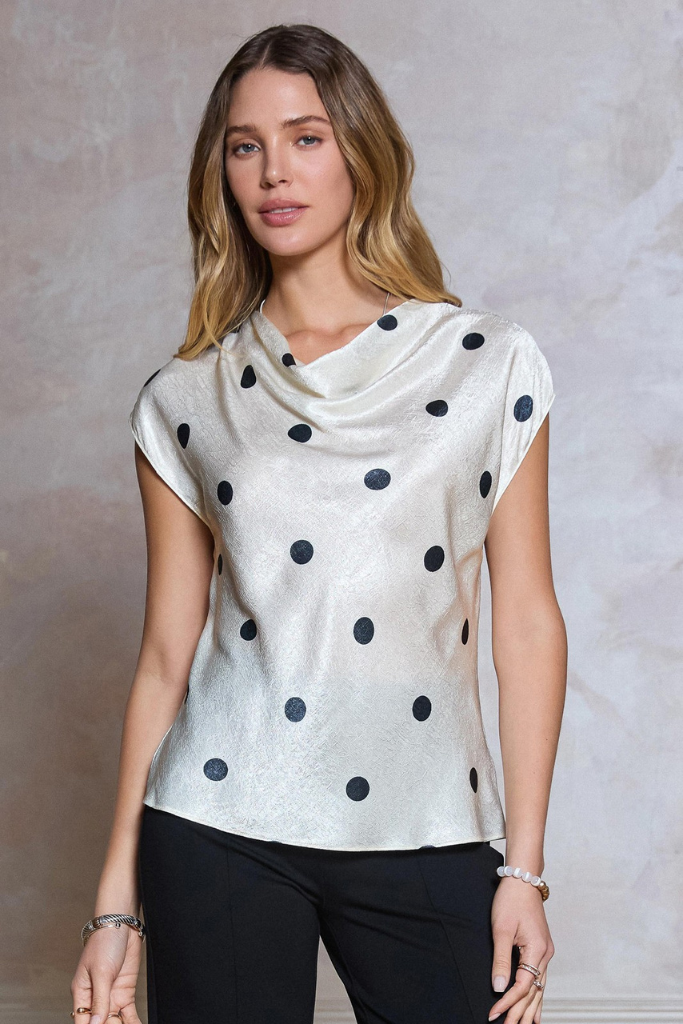 Celeste polka dot top