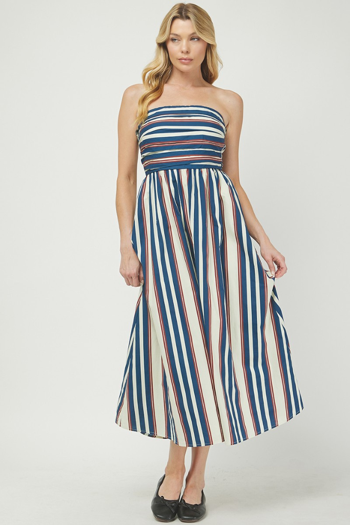 Tessa stripe midi dress navy
