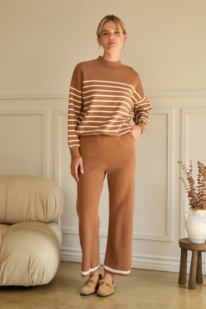 Aya stripe pullover in camel