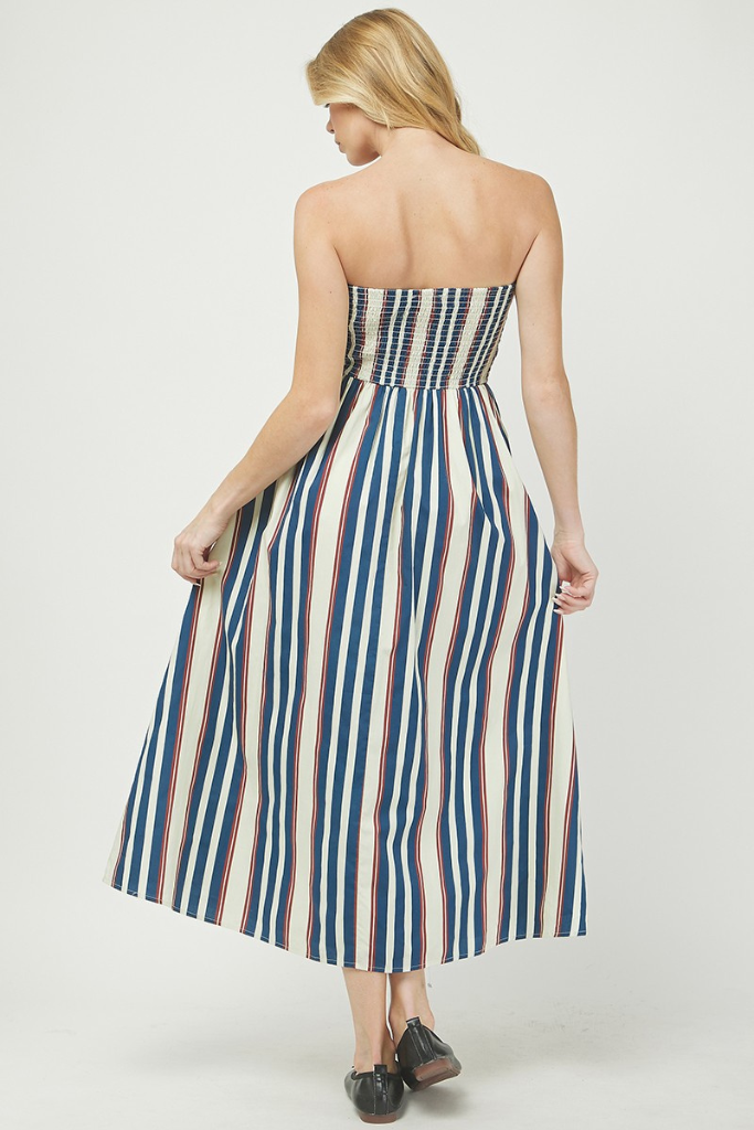 Tessa stripe midi dress navy