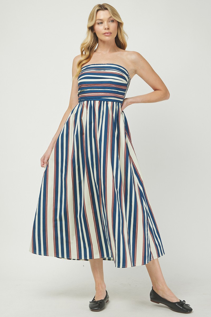 Tessa stripe midi dress navy