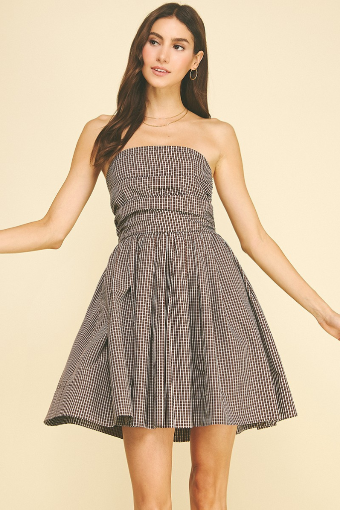 Emily strapless mini dress in brown